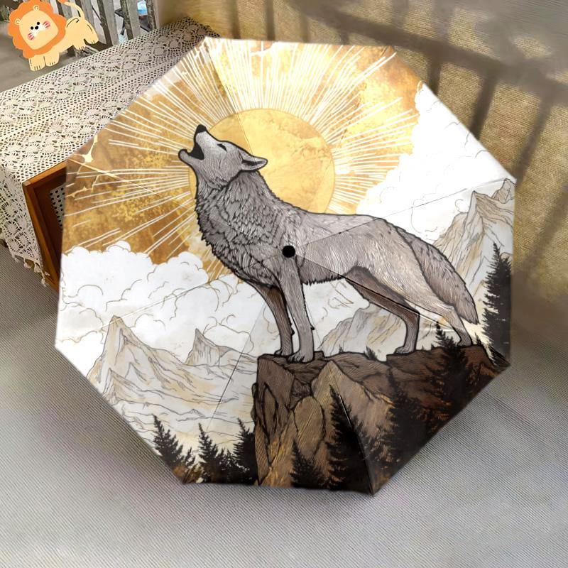 Wolf  Pattern, Automatic Folding Umbrella, Portable and Foldable Design, 8 Ribs, a Christmas or Birthday Gift.
