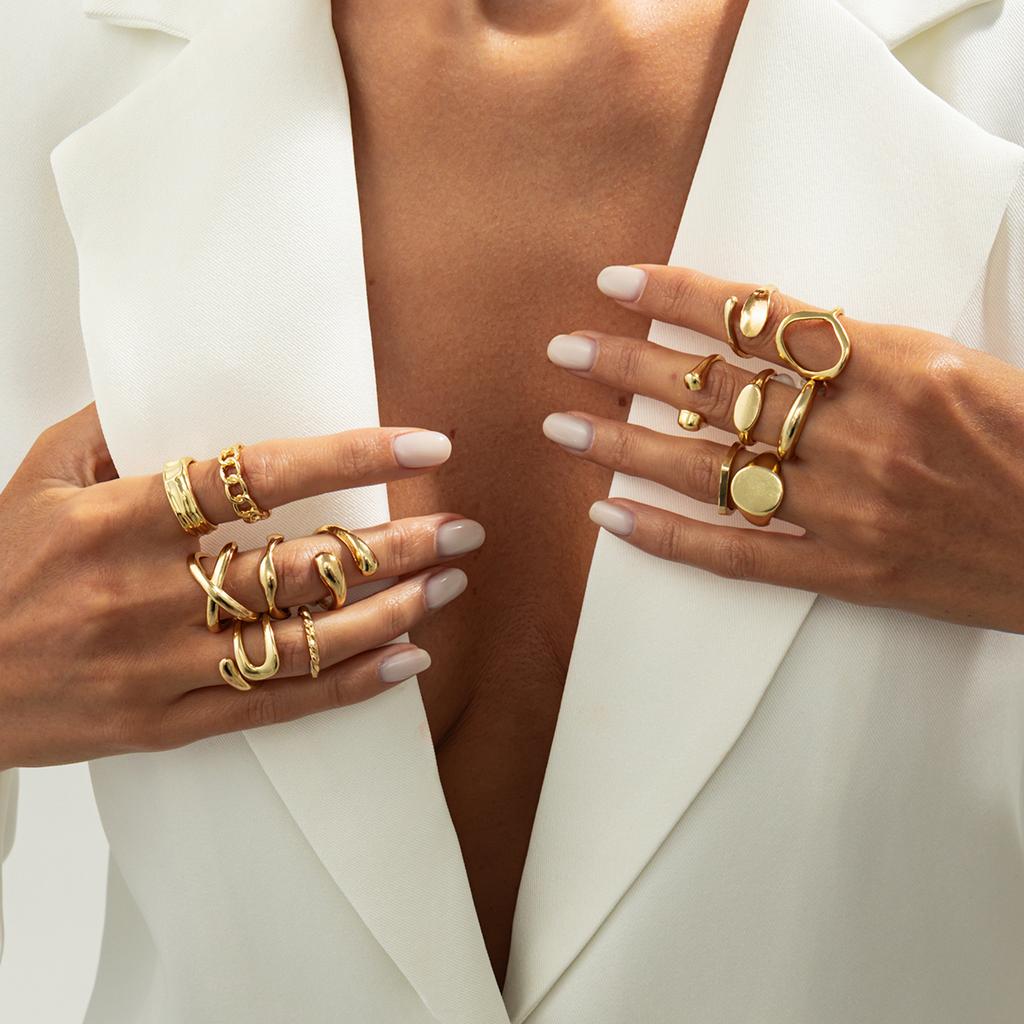 Ingemark 14Pcs/Set Punk Gold Color Irregular Open Rings for Women New Trend Vintage Geometric Knuckle Joint Ring Wedding Jewelry