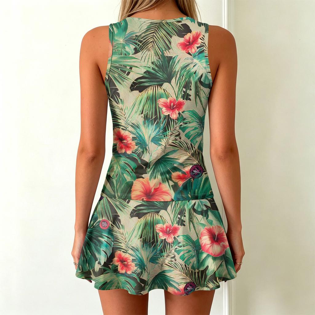 Custom Dress for Women Personalized Sleeveless Dress with Text Photo Print Custom Tropical Pattern Dress with Pocket