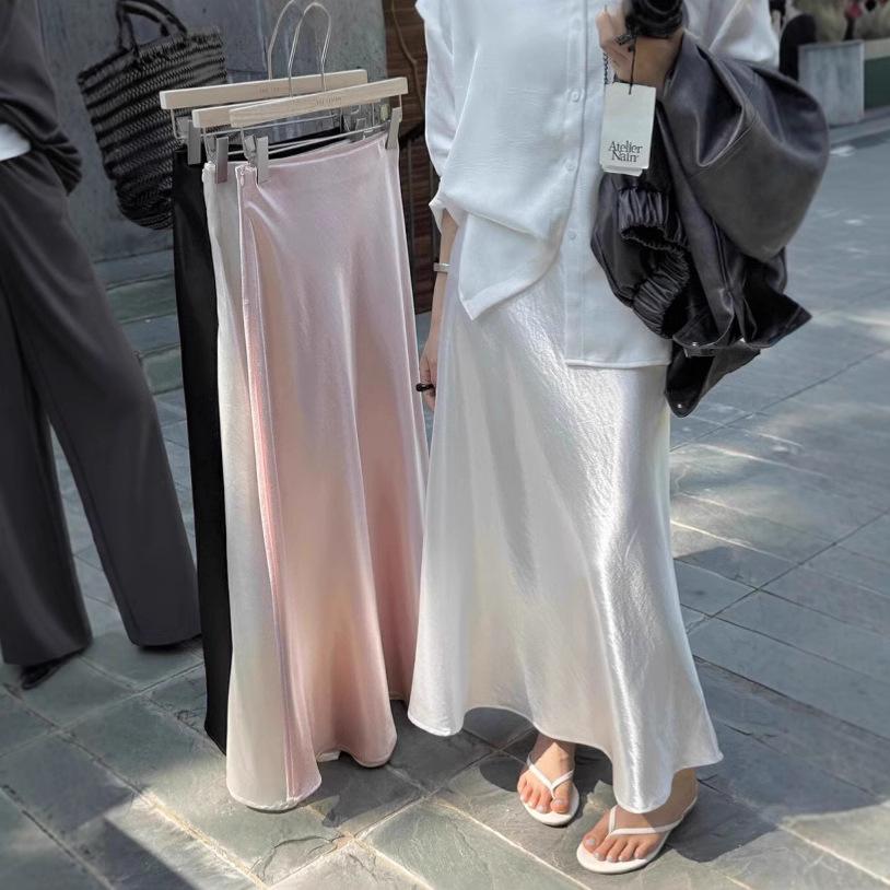 Women's High-Waisted Slimming Mid-Length Satin Half Skirt High-End Bodycon Mermaid A-Line Long Skirt