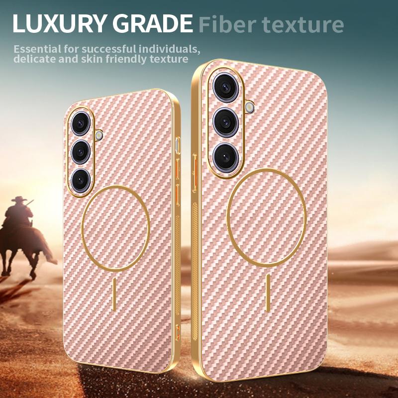 For Samsung Galaxy S25+ Phone Case Carbon Fiber Textured Electroplated TPU Back Cover