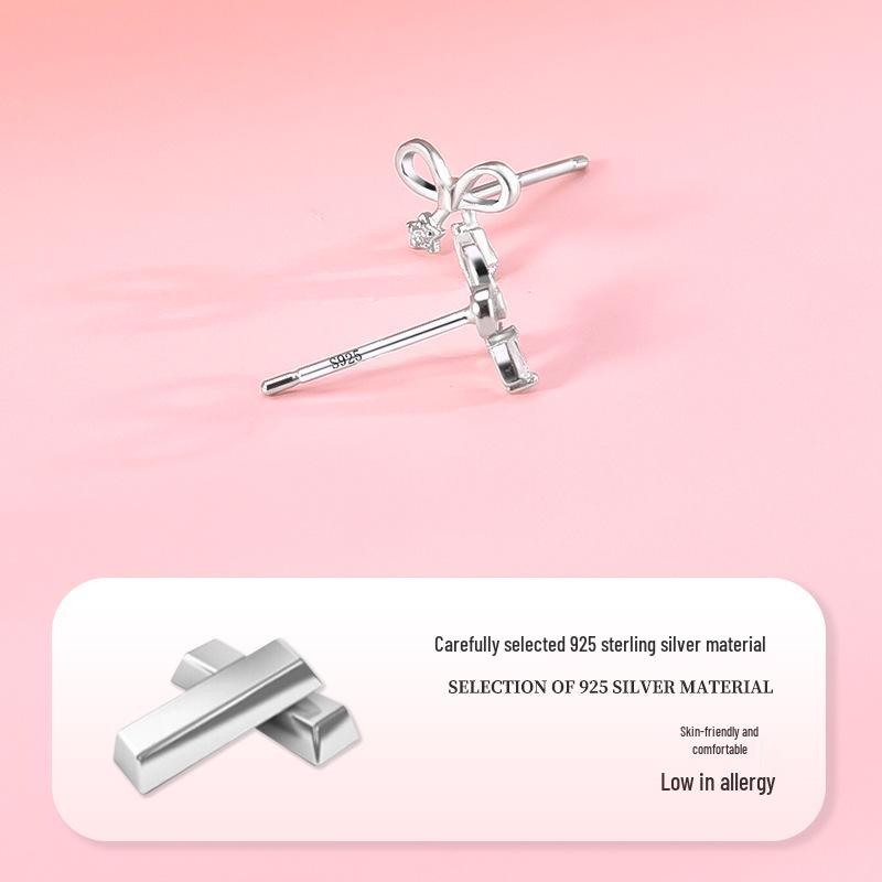 S925 Sterling Silver Bow & Star Stud Earrings - Simple, Versatile, Sweet, High-End Style for Women