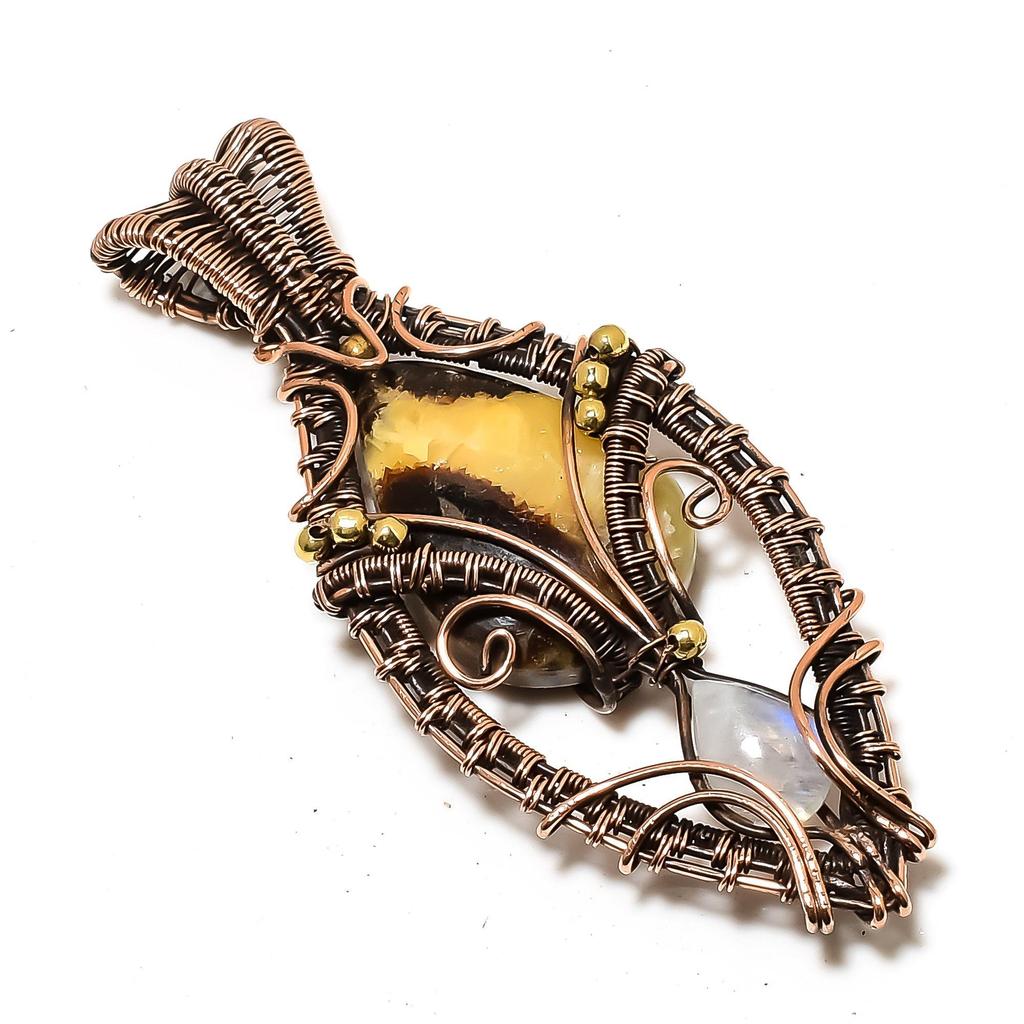 Septarian & Moonstone 999 Copper Wire Wrapped Pendant, Handmade Gemstone Tree Of Life Pendant Jewelry, Gifts For Wife Brand New Pendant