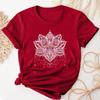 Plus Size Casual T-shirt, Women's Plus Mandala Print Short Sleeve Round Neck Slight Stretch T-shirt
