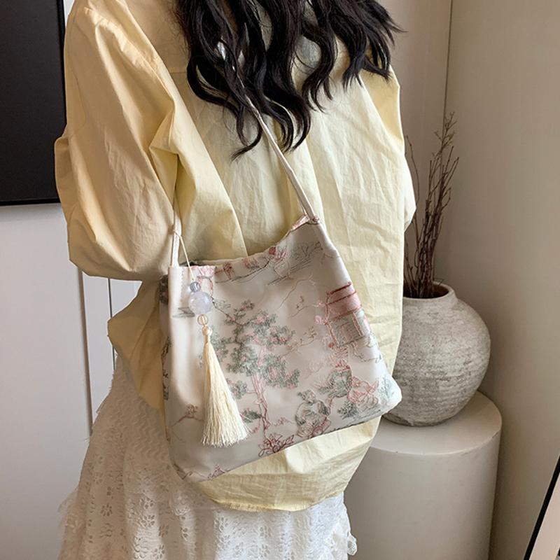 New Chinese Style Retro Bag Silk Jacquard Fashionable Minimalist Bag Shoulder Diagonal Cross Women's Shopper Totes AVE
