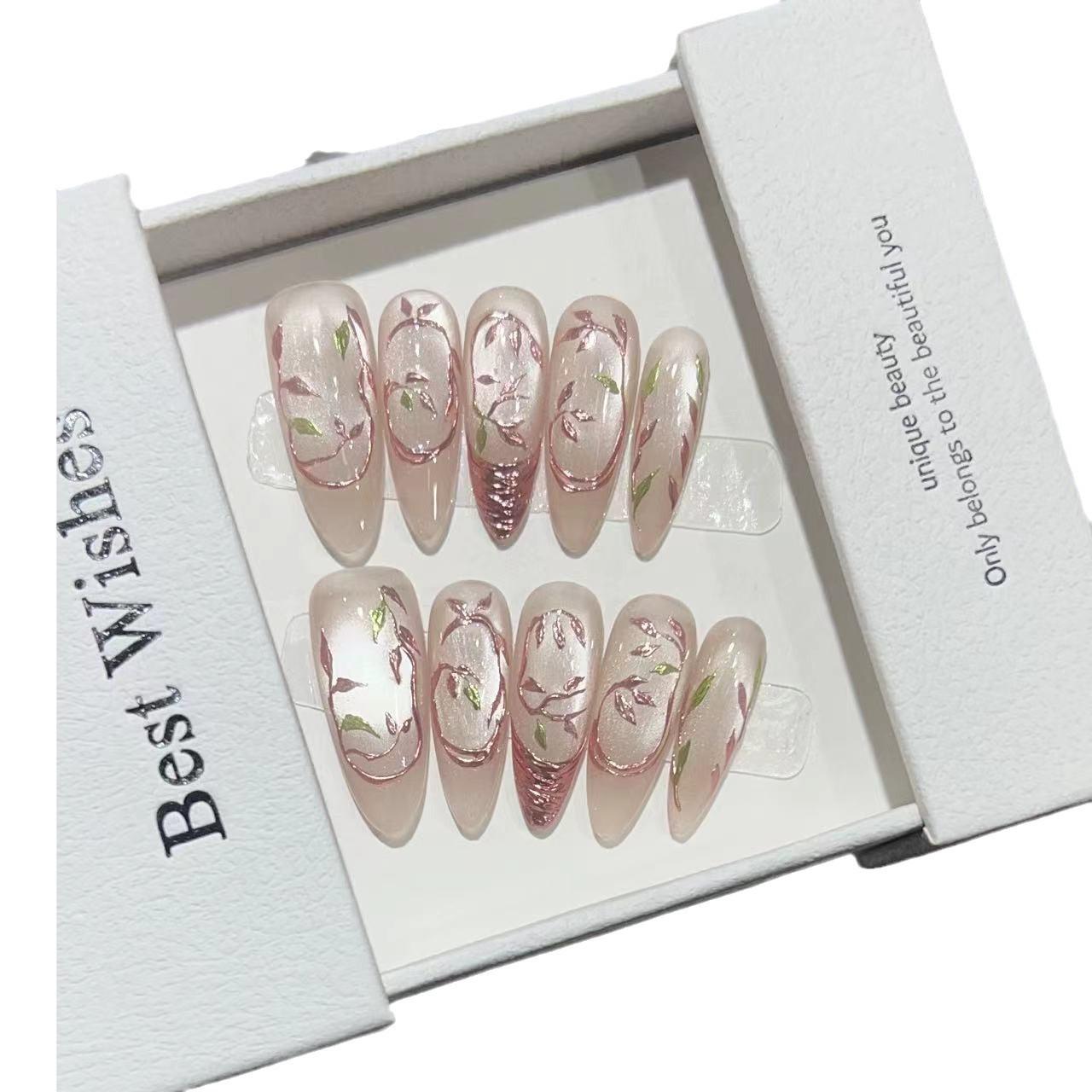 

Высококлассное ощущение носимой брони Ручная работа Телесный цвет Хайлайт Кошачий глаз Нейл-арт Французское Волшебное зеркало Накладные ногти Large L