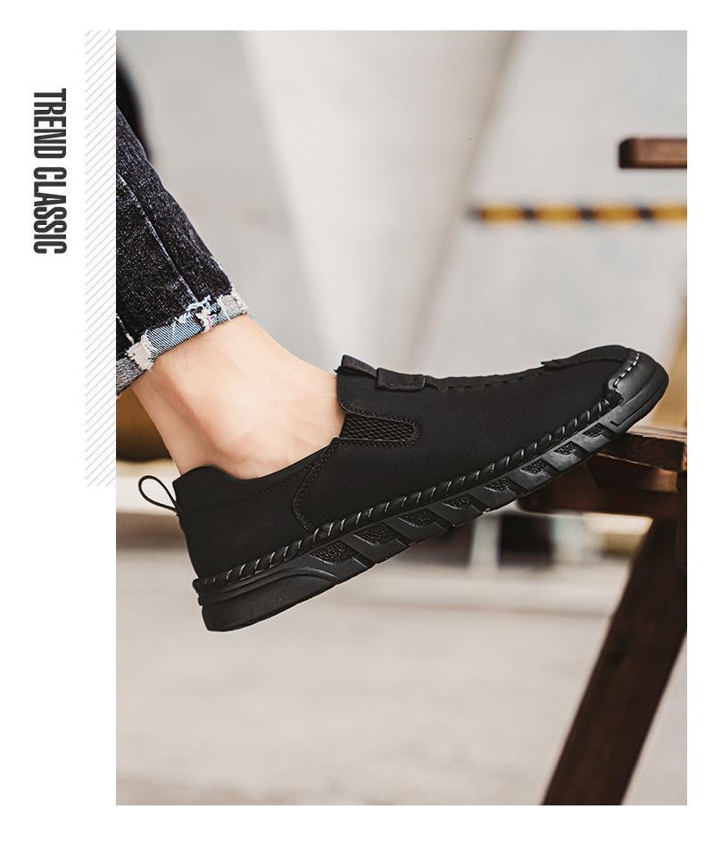 Men's Hand-stitched Leather Slip-on Shoes: Casual, Large Size, Soft Sole for Driving & Outdoor