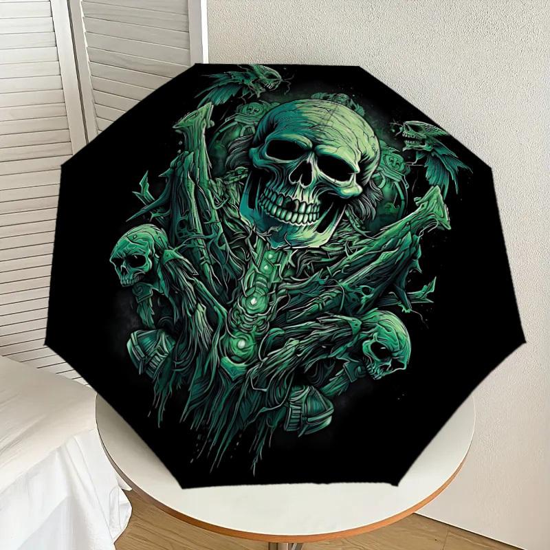 1pc Gothic Skull Automatic Folding Umbrella, Heavy-Duty 8-Rib Construction, Perfect for Everyday yy251114122