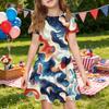 Girls Short Sleeve Dress with Pocket Independence Day Inspired Print Casual Fit and Flare Summer Dress for Kids