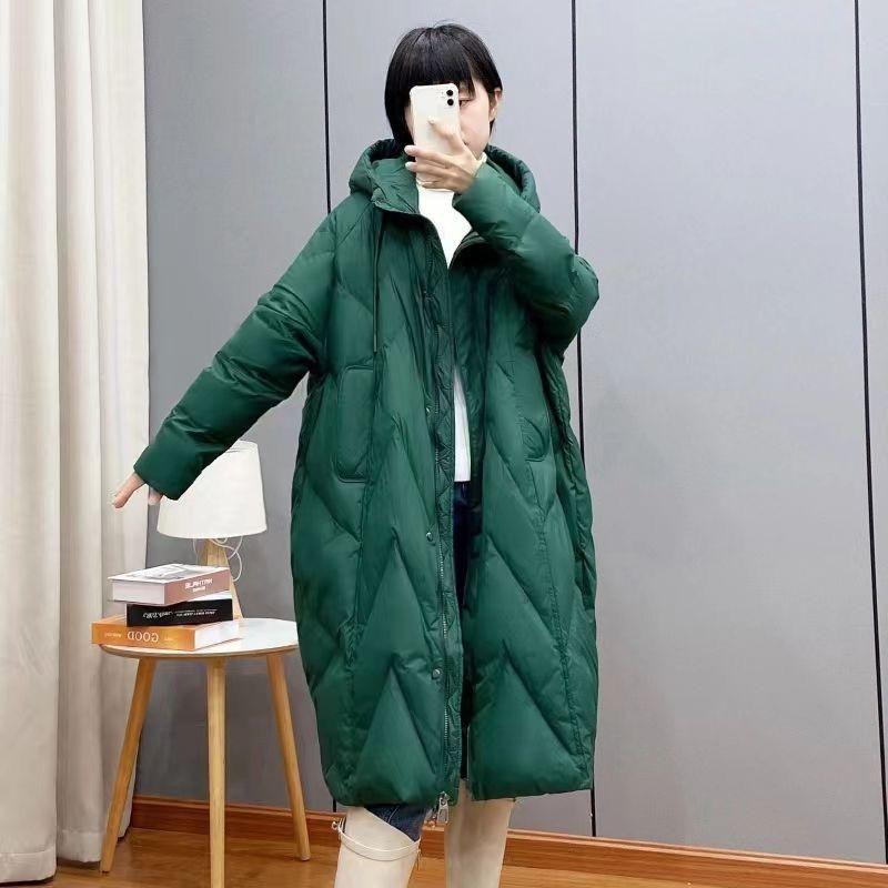 Women Loose Long Coat White Duck Down Jacket Women Winter Female Overcoat Winter Hooded Puffer Feather Parkas