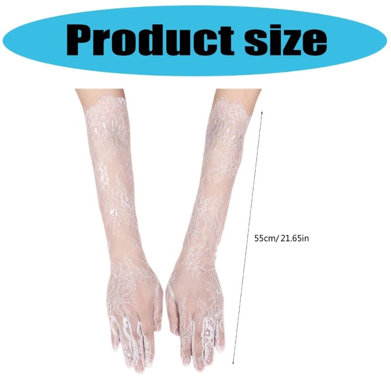 2pcs Stylish Long Arm Gloves Breathable Lace Gloves Stretchy Polyester Gloves for Evening Parties Weddings