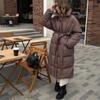 Women S Casual Waist Cinched Long Thick Warm Puffer Cotton Coat Brown