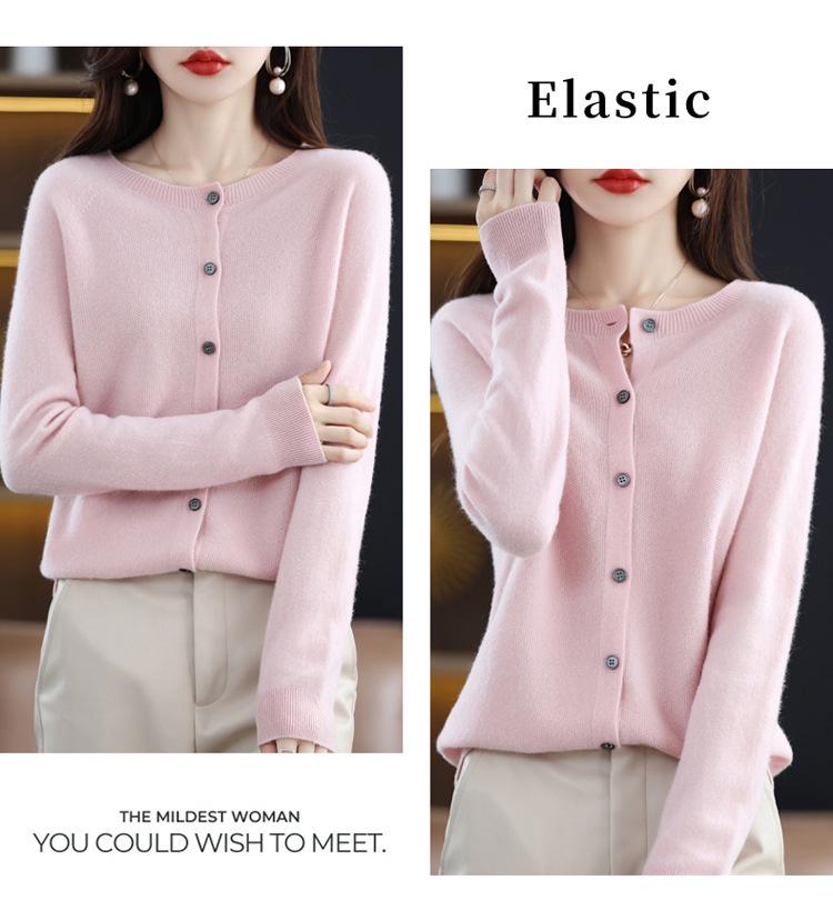 2025 Autumn/Winter Women's Seamless Cashmere Crew Neck Sweater - High-end Pure Wool Knitted Cardigan