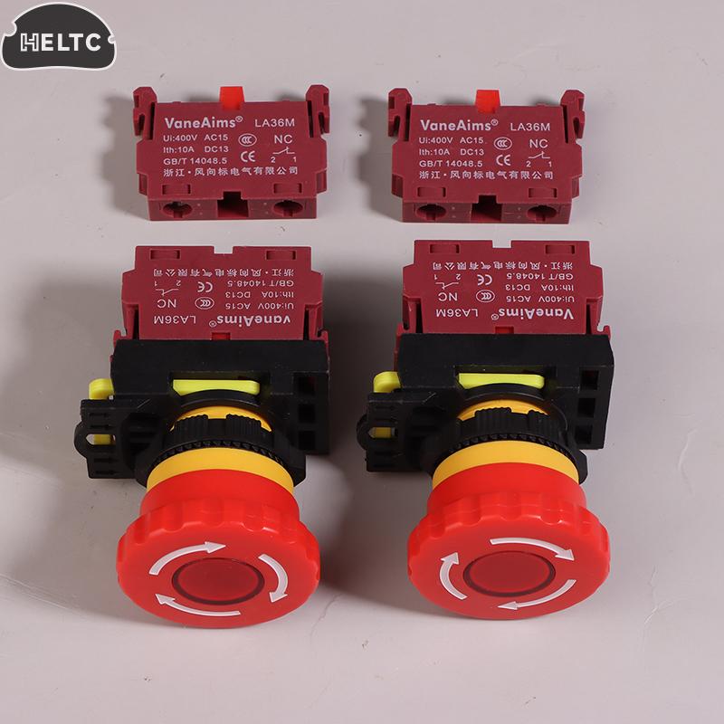 22MM LA36M Emergency Stop Button Switch E-Stop Plastic Mushroom Push Button Switches ON OFF With LED Light 12V-24V 110V 220-380V