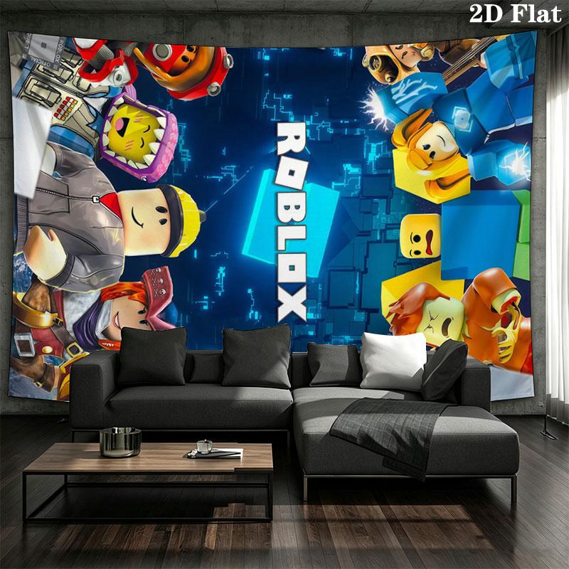 Roblox Cartoon Wall tapestry, aesthetic printed fabric blanket, suitable for bedroom, living room, and home decor.