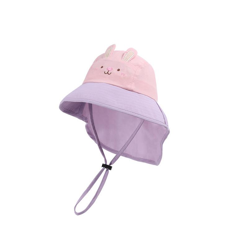 Kids Cute Cartoon Cap With Large Brim And Neck Guard For Sunny Days