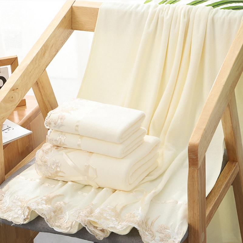 Conjunto de Toalhas de Microfibra Toalha de Banho Bordada com Renda de Luxo Conjunto de Presente Toalha de Rosto Toalha de Banho Secagem Rápida Toalhas de Felpo