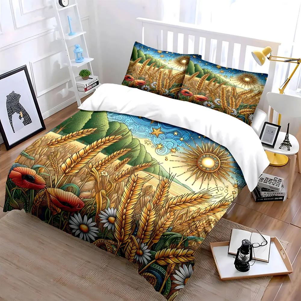 Nature-Inspired Wheat Field Art Soft Comfortable Duvet Cover Bedding Set Included 1*Duvet Cover & 2*Pillowcases gift