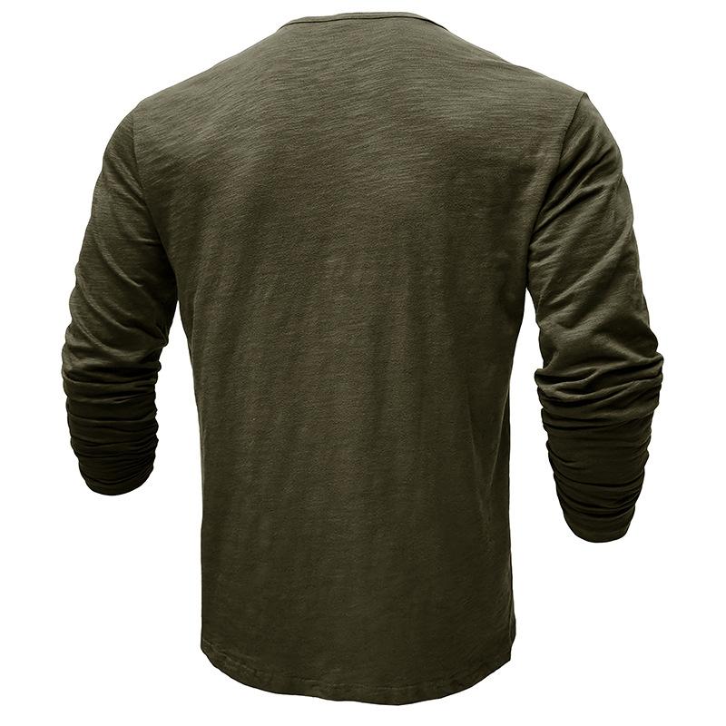 Autumn New High-End Men Cotton Button Henley Neck T-shirts Fashion Solid Color Long Sleeve T Shirt Casual Button Top Tees