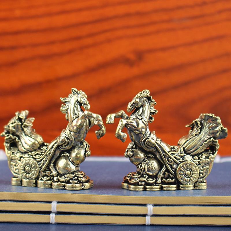 1Pc Exquisite Handcrafted Brass Horse Figurine Ancient Copper Color Ornament Copper Animal Sculpture Home Decor Crafts