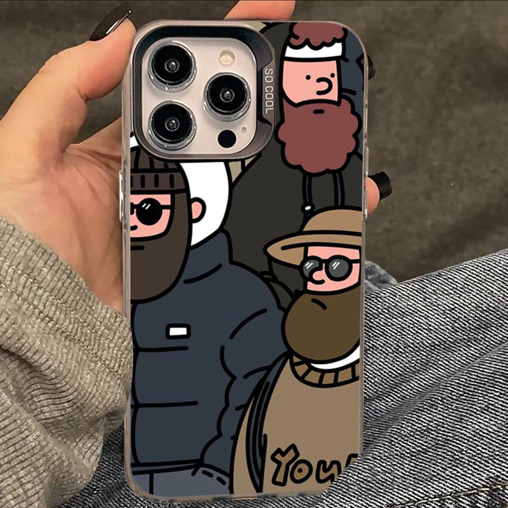 Deluxe Cartoon Man Phone Case For iPhone 17 16 15 14 13 12 11 XS XR X Pro Max Plus Colored Silver Plated Cover