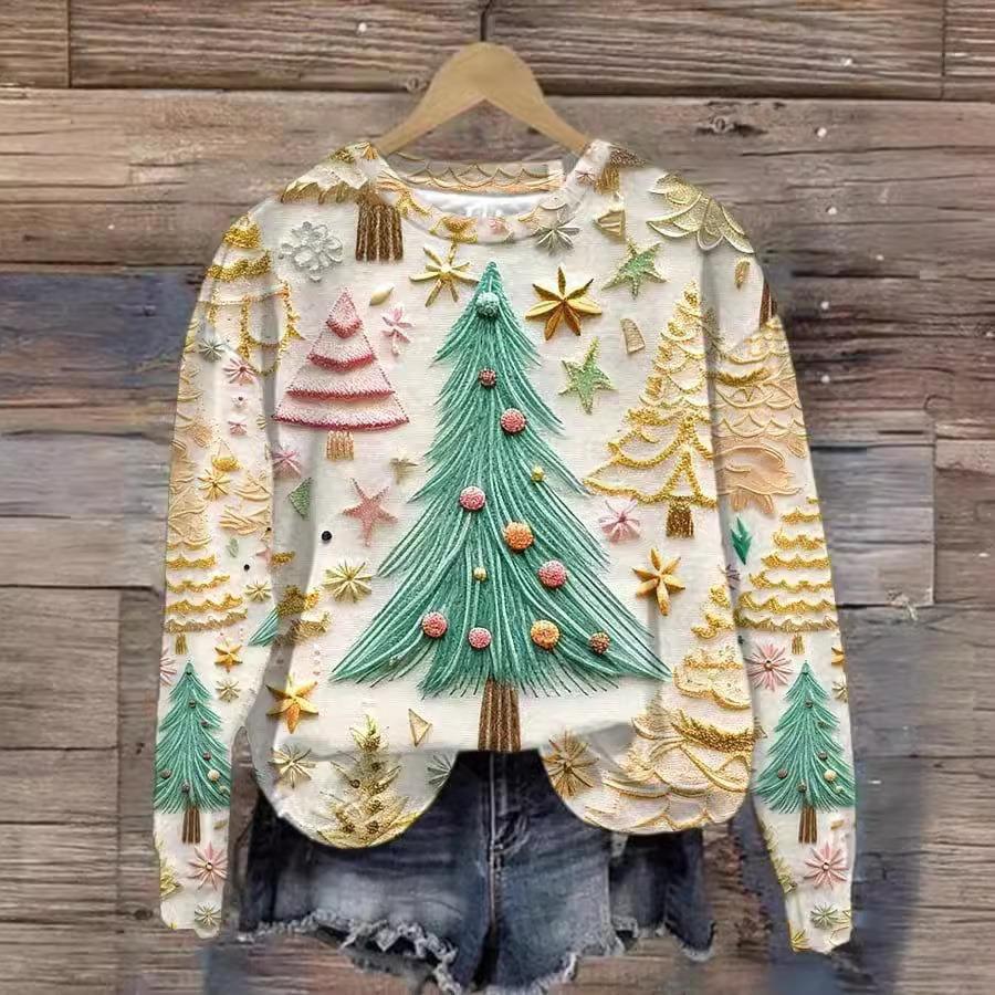 Women Christmas Top O Neck Long Sleeve 3d Print T Shirt