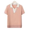 Womens Pink Knit Polo Short Sleeve Top