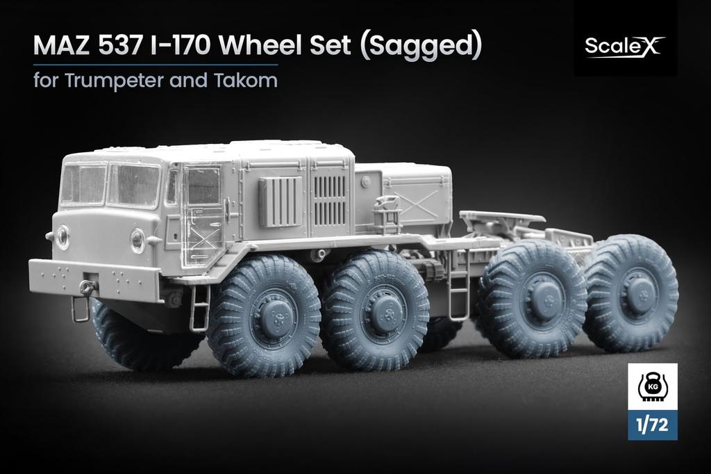 Scale Tractor Wheel Set Plastic Model Parts SCXWM72005S Scale-X 1/72 MAZ-537 I-170 Weight-Deforming (9 Pieces) (for Trumpeter/Takom) (Military
