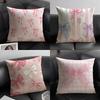 Rosa Schleife INS Kissenbezug Natürlicher Leinen Bio-Stoff Doppelseitiger Druck Sofa Heimdekoration Geschenk Kissenhülle