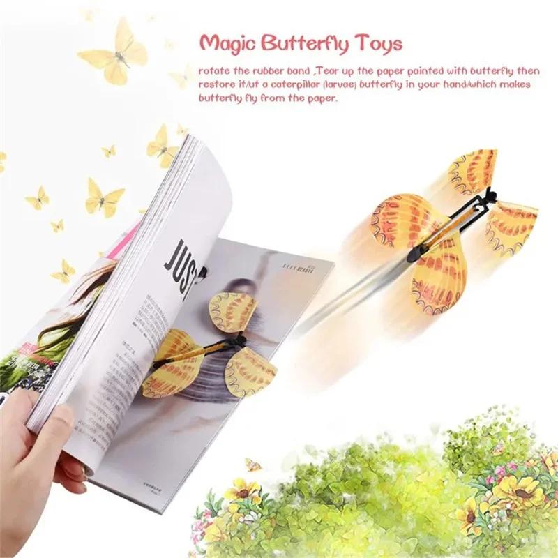 1/3/5/10Pcs Magic Flying Butterfly Wind Up Butterfly Fairy Flying Toys Rubber Band Powered Bookmark Surprise Wedding Birthday