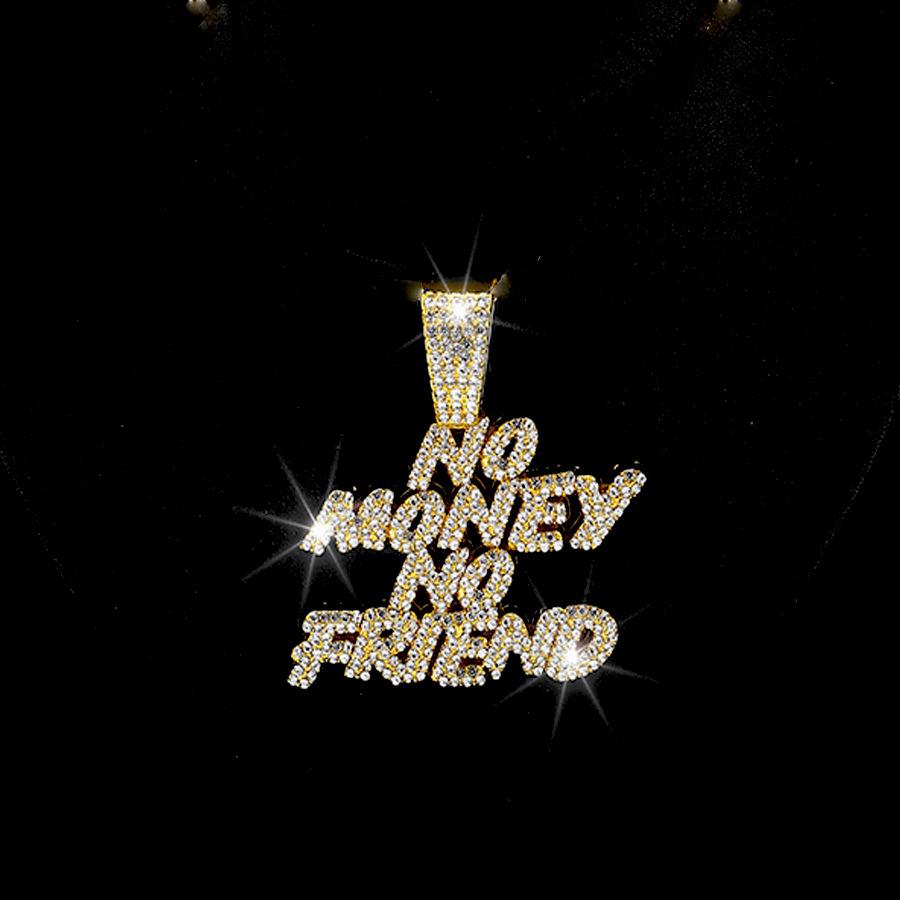 European and American New Product Full Diamond Letter NO MONEY NO FAIEND Hip Hop Personalized Alloy Pendant Cuban Chain