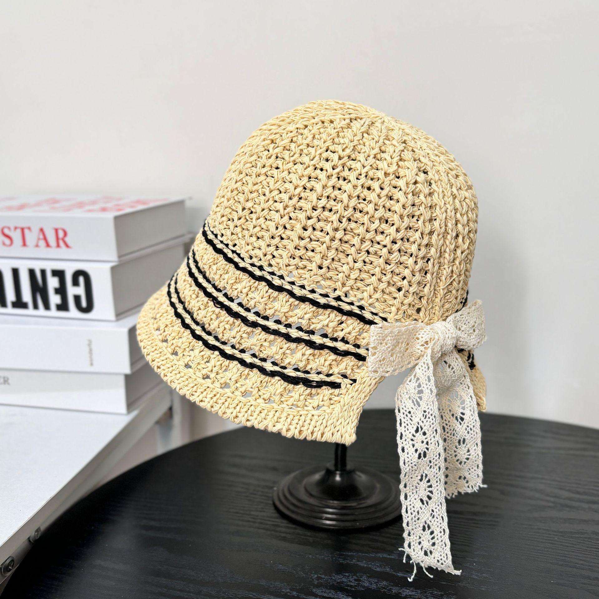 

Летняя тонкая плетеная модная шляпа рыбака для детей, показывающая маленькое лицо, повседневная универсальная полая шляпа для бассейна с козырьком от солнца M（56-58cm）