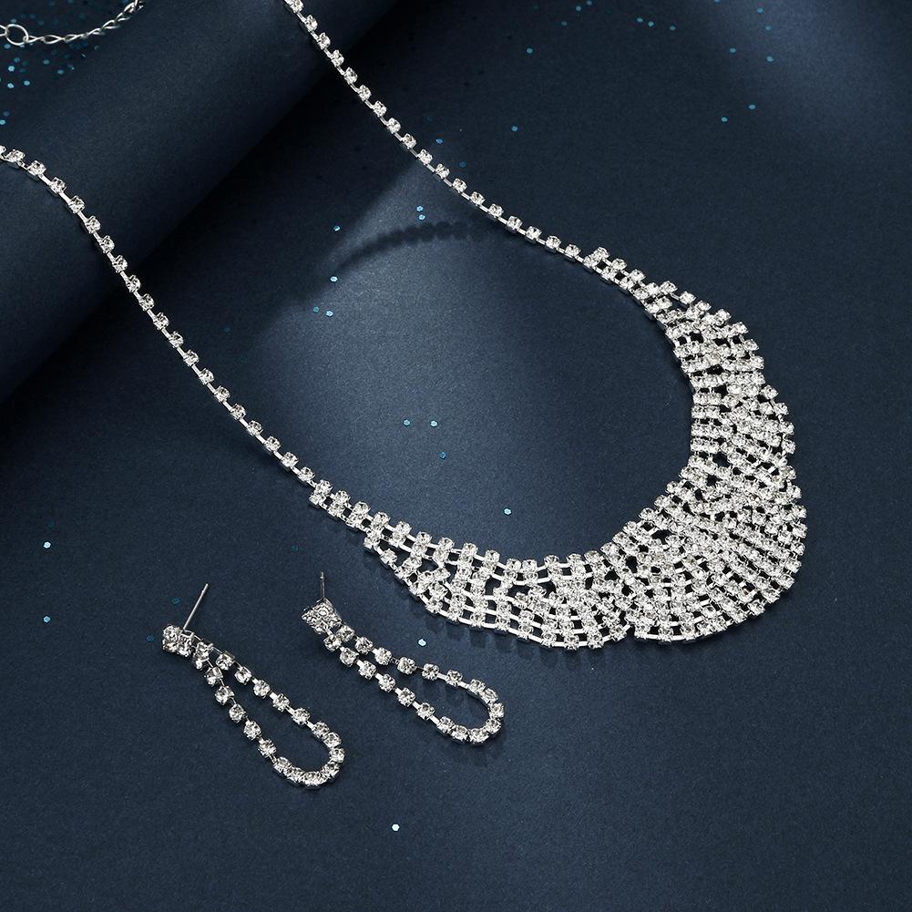 Hot Super Flash Full Diamond Necklace Earrings, Luxury Chain Exaggerated Dress Banquet Live Streaming Host Accessories
