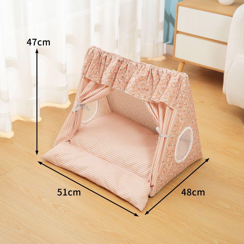 

Cat Nest Tent Four Seasons Universal Semi-Enclosed Washable Pet Supplies Summer Dog House Teddy Kennel Cat Tent No mat Triangle Pink Floral Tent