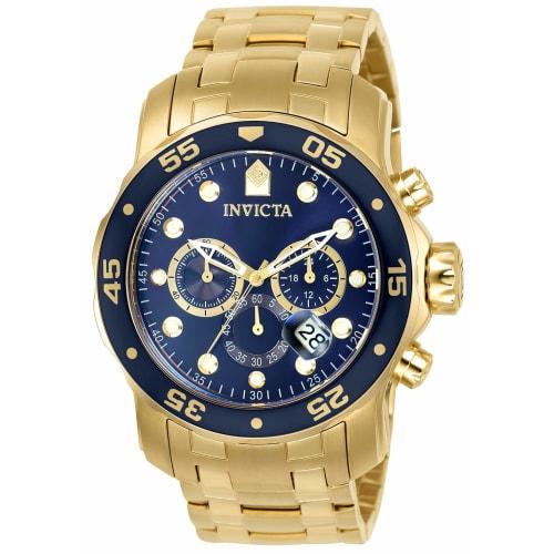 Invicta Pro Diver Quartz Watch, 48mm Case, Gold with Stainless Steel Strap, Blue Dial, 0073, Men's, Officially Imported