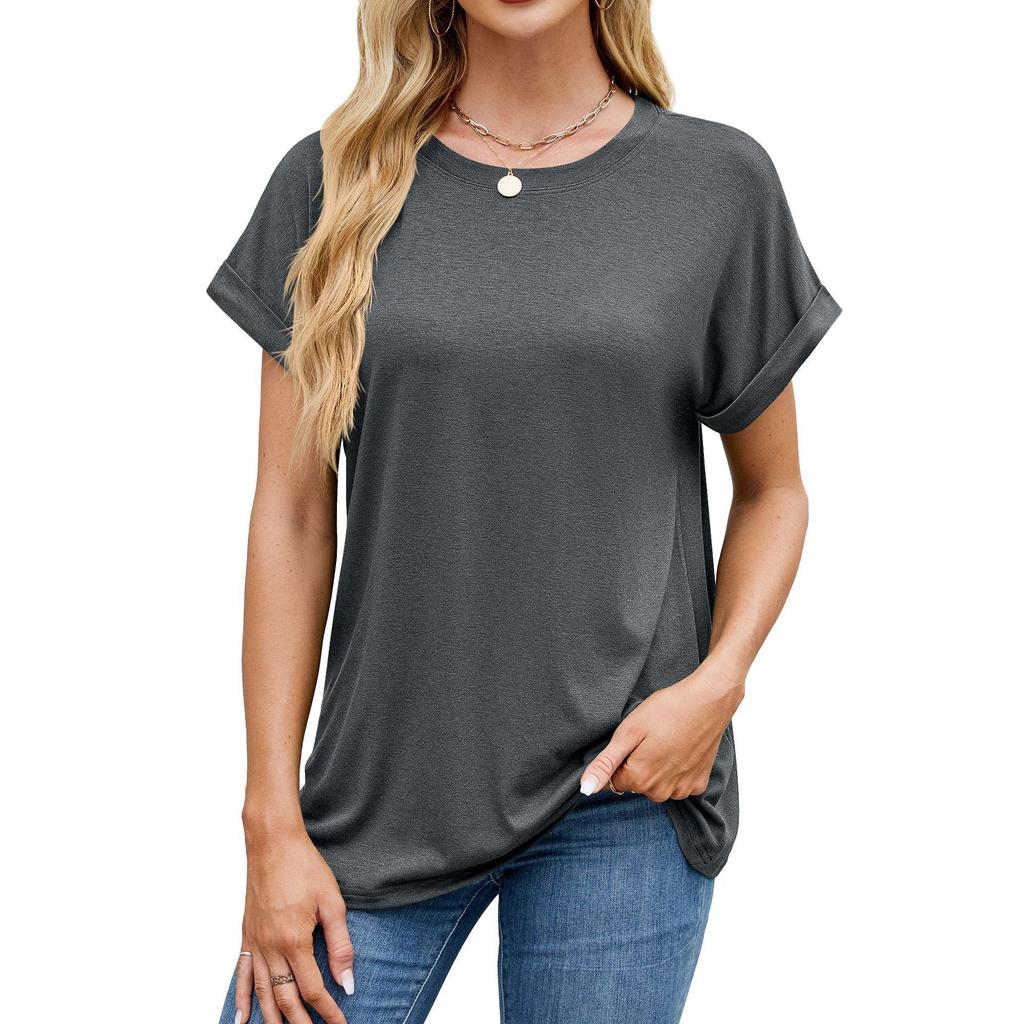 Damen S Einfarbig Rundhals Locker Kurzarm T-Shirt