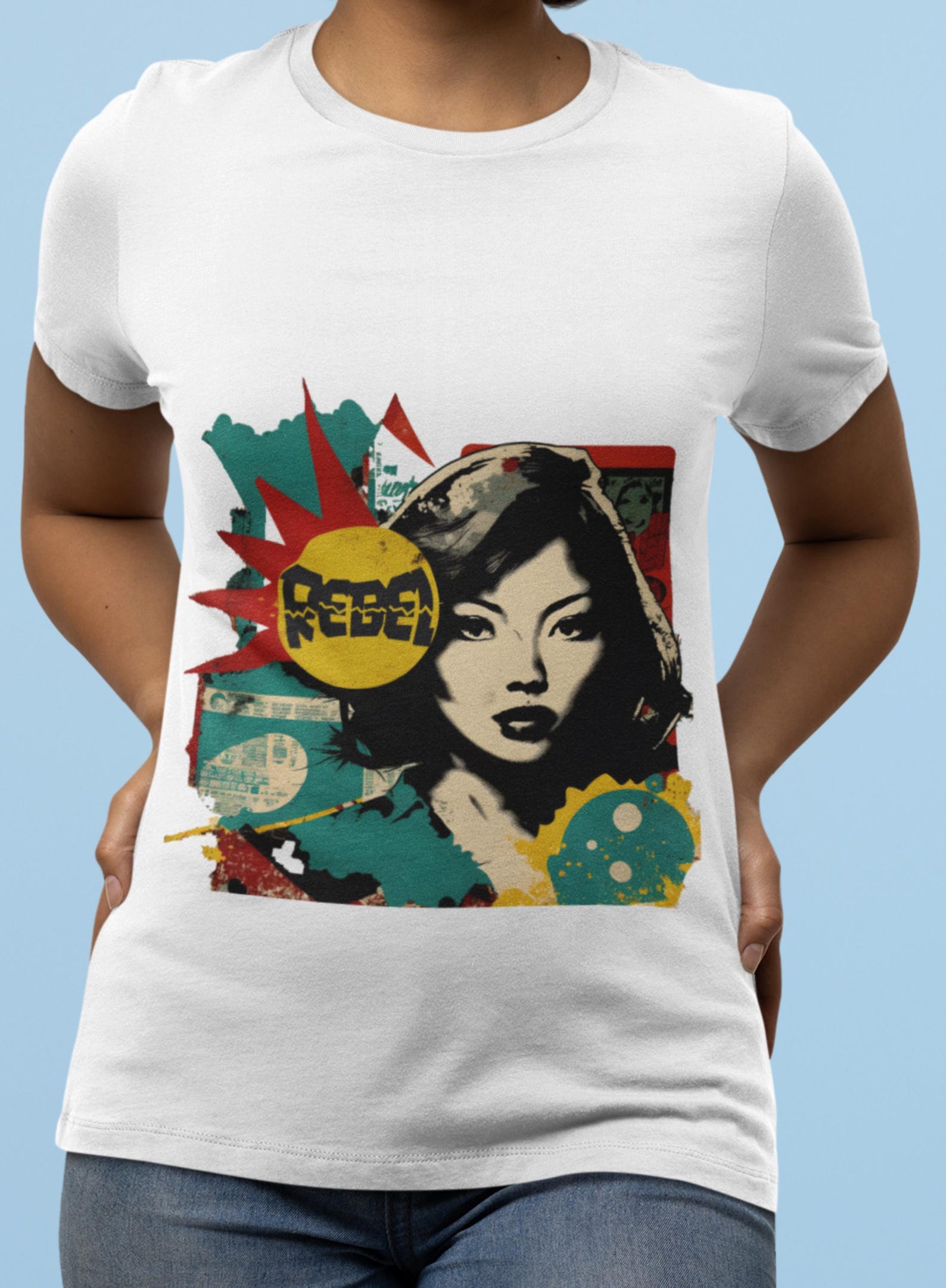 Rebel Pop Art Collage T-Shirt: Vintage Grunge Graphic Tee L