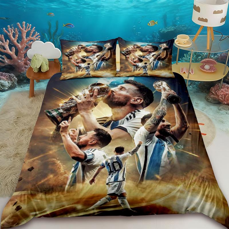Duvet Covers stylish Messi-print bedding set includes a duvet cover and comforter, suitable for teenagers, children