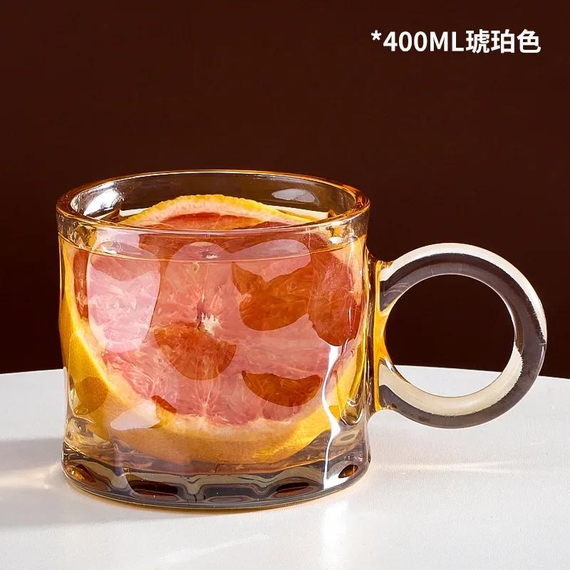 

Light Luxury Style Mug Vintage Heat-resistant Glass Coffee Cup of Drinking Transparent Glass Cups Glasses for Drinks Tea Cup Set 400ml янтарь