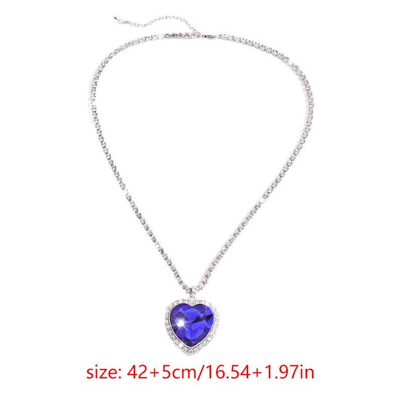 Luxury Blue Zircon Heart Pendant Necklace Women Romantic Exquisite Cz Diamond Necklaces For Women Wedding Jewelry Gifts