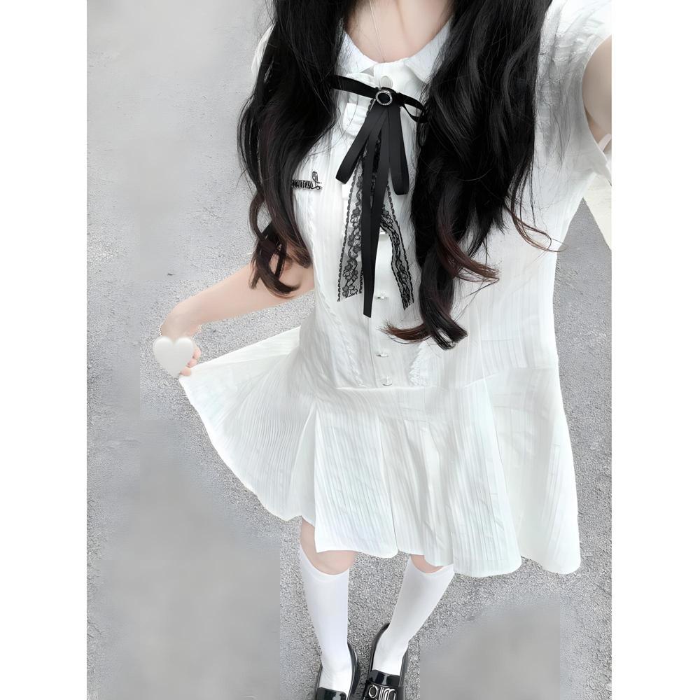 Gentle college style dress women's summer sweet princess dress waist pleated short skirt