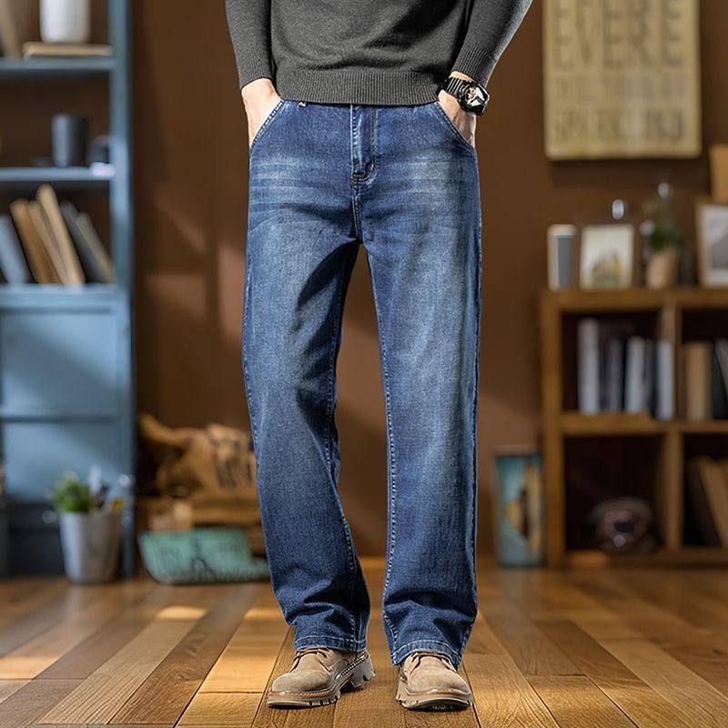 2025 New Model Fleece-Lined Warm Jeans for Men, Loose Straight-Leg Pants, Thick Winter Style, Large Size Men's Pants