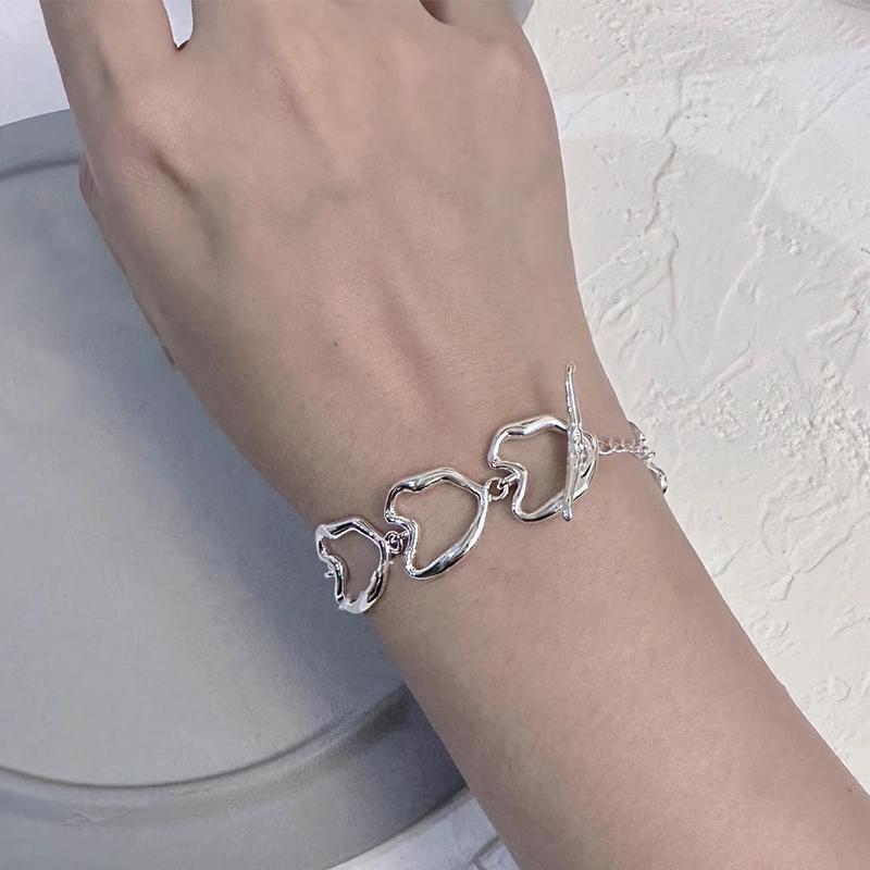 PANJBJ 925 Silve Beads Letters Bracelet for Women Girl Gift Punk Good Luck Simplicity Jewelry