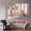 2D Fairytale Pink Staircase Backdrop 2D Flat Print Grand Palace Hall Background for Wedding Events