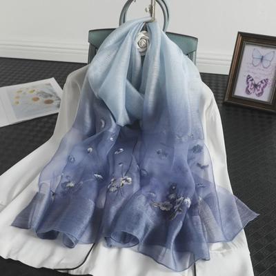 Sciarpa da donna ricamata a gradiente in seta e lana - Scialle alla moda con protezione solare