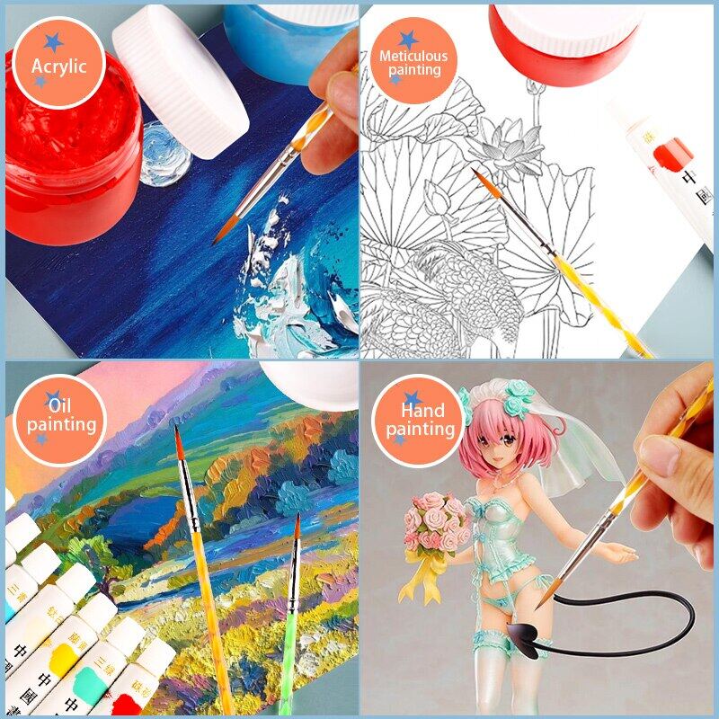 JOWOART Kunstpinsel mit sehr feiner Spitze, Nylonhaar, 9-teilig, Aquarell, transparente Farbe, Stab, Hakenlinie, Strichstift, Zeichnungszubehör