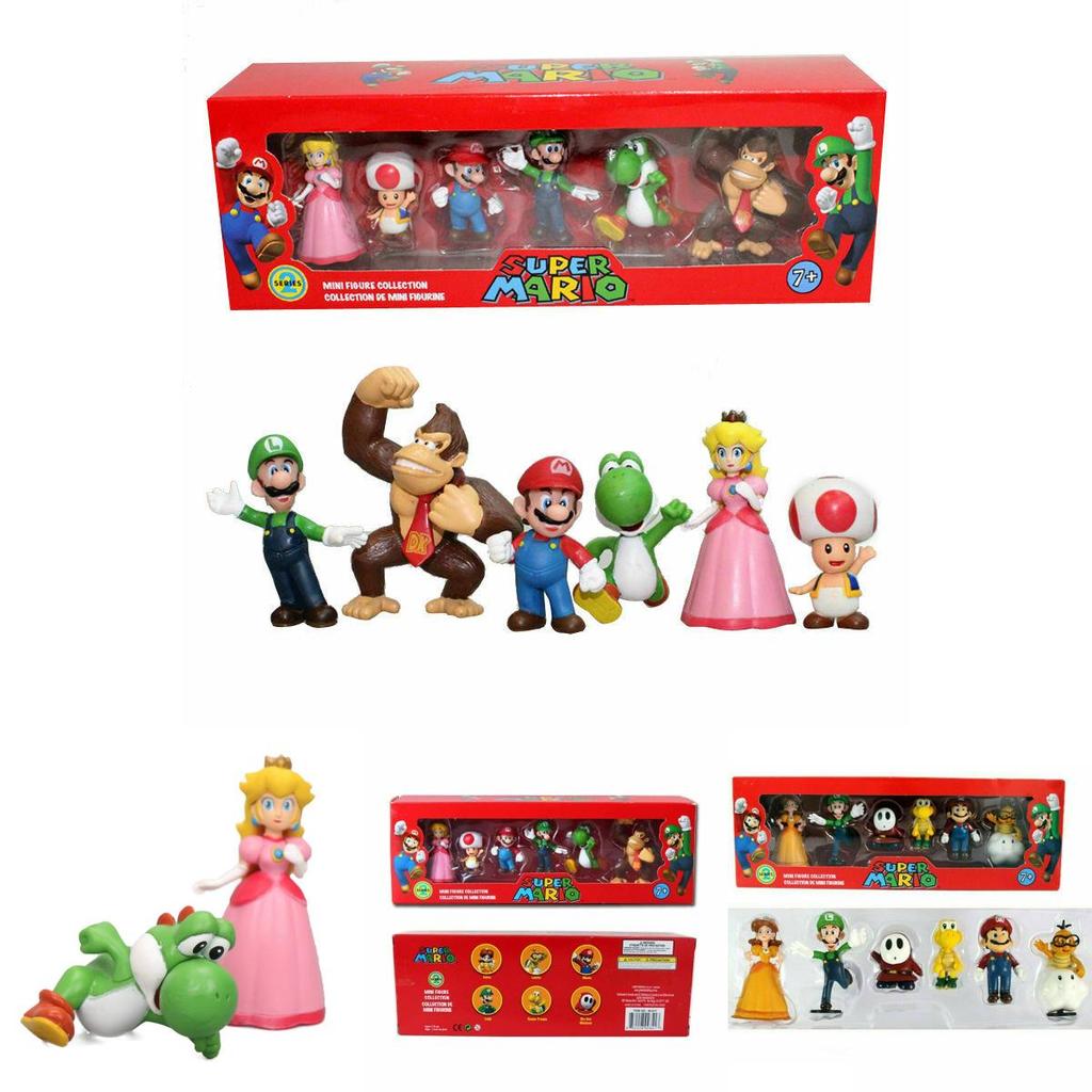 Six Piece Super Mario Bros Action Figure Toys Set Featuring Luigi Yoshi And Mushroom Collectibles For Kids