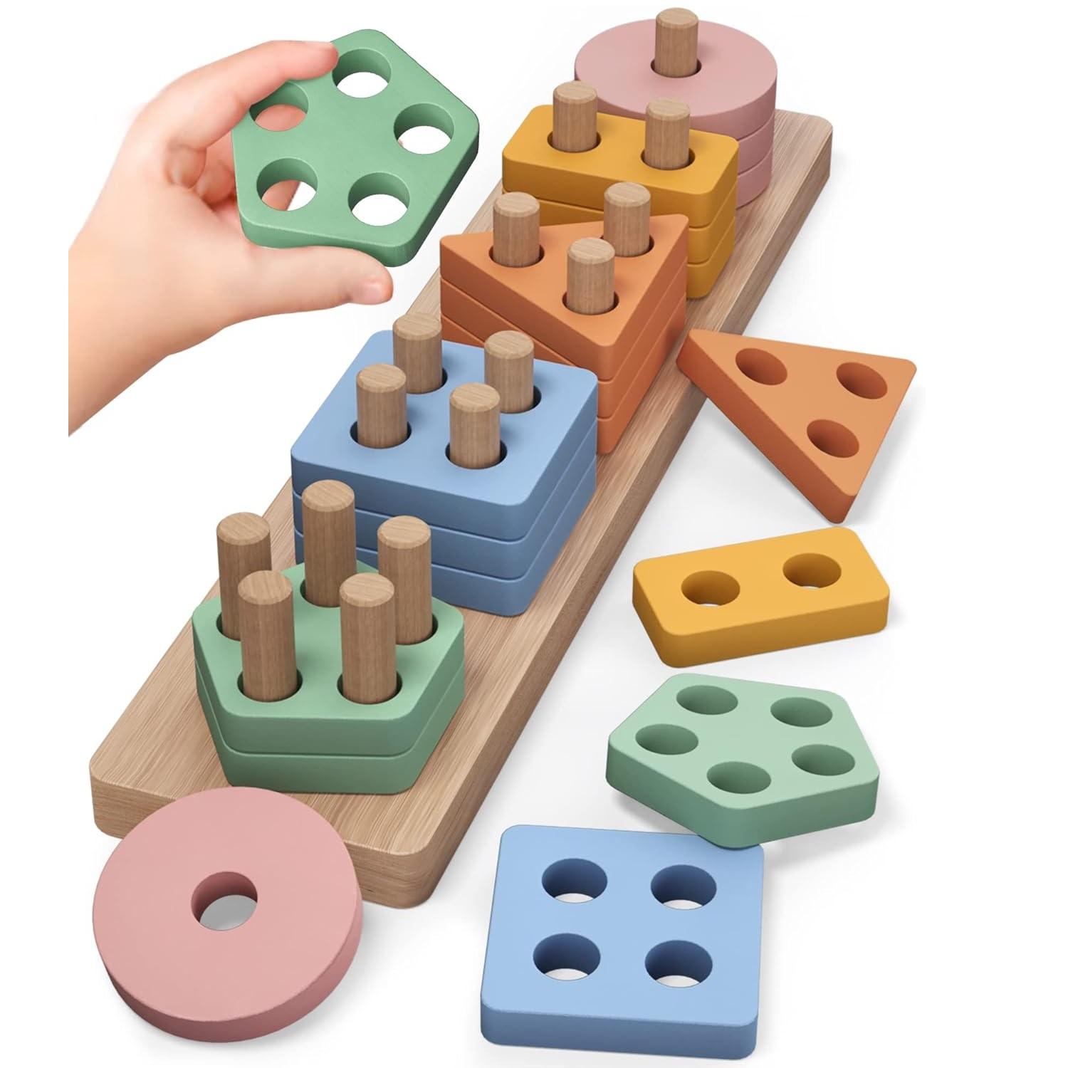 

Деревянная колонка с набором геометрии Деревянная колонка из пяти наборов для маленьких детей Монтессори, познавательные строительные блоки для раннего образования, головоломка, соответствующая мудрости