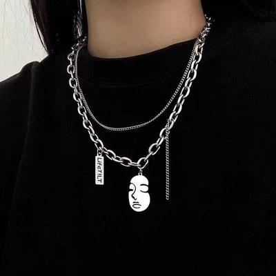 Doppellagige Porträtkette, Leichte Luxus-Pulloverkette, Trendiges Unisex-Design