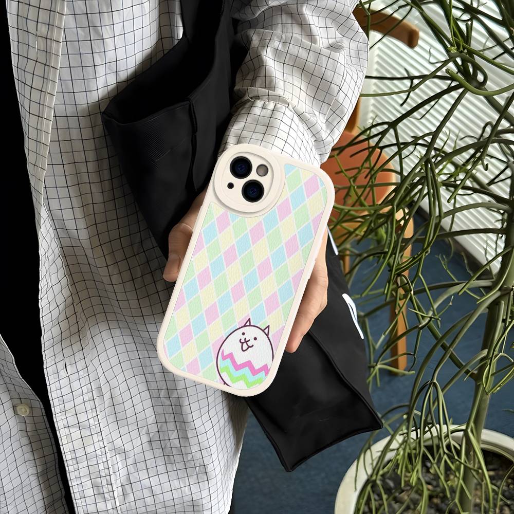 B-Battle Cats Anime Game Leather Phone Case For IPhone 16 15 14 13 12 11 Pro Max Plus Shockproof Cover